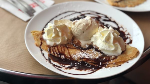 crepe with ice cream and syrup